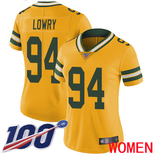 Green Bay Packers Limited Gold Women #94 Lowry Dean Jersey Nike NFL 100th Season Rush Vapor Untouchable->youth nfl jersey->Youth Jersey